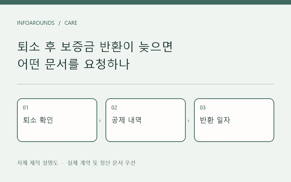 퇴소 확인 → 공제 내역 → 반환 일자. 자체 제작 계약·정산 설명도
