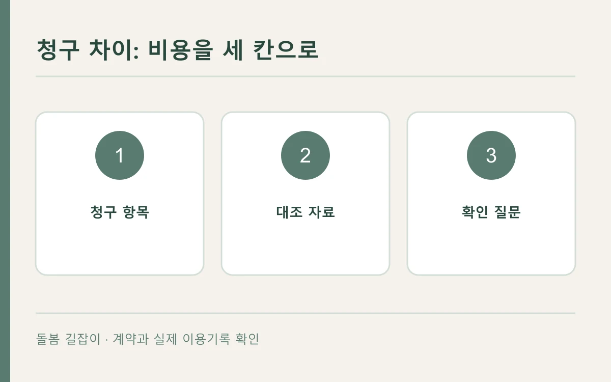청구 차이에서 구분할 세 항목을 나타낸 편집 개념도