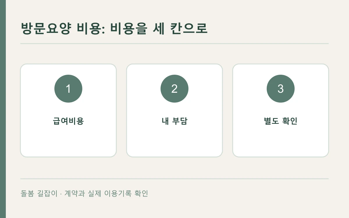 방문요양 비용에서 구분할 세 항목을 나타낸 편집 개념도